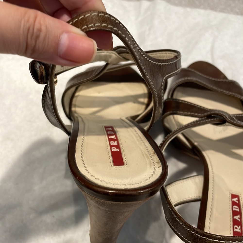 Prada Brown Leather Criss-cross Sandals - Picture 12 of 15